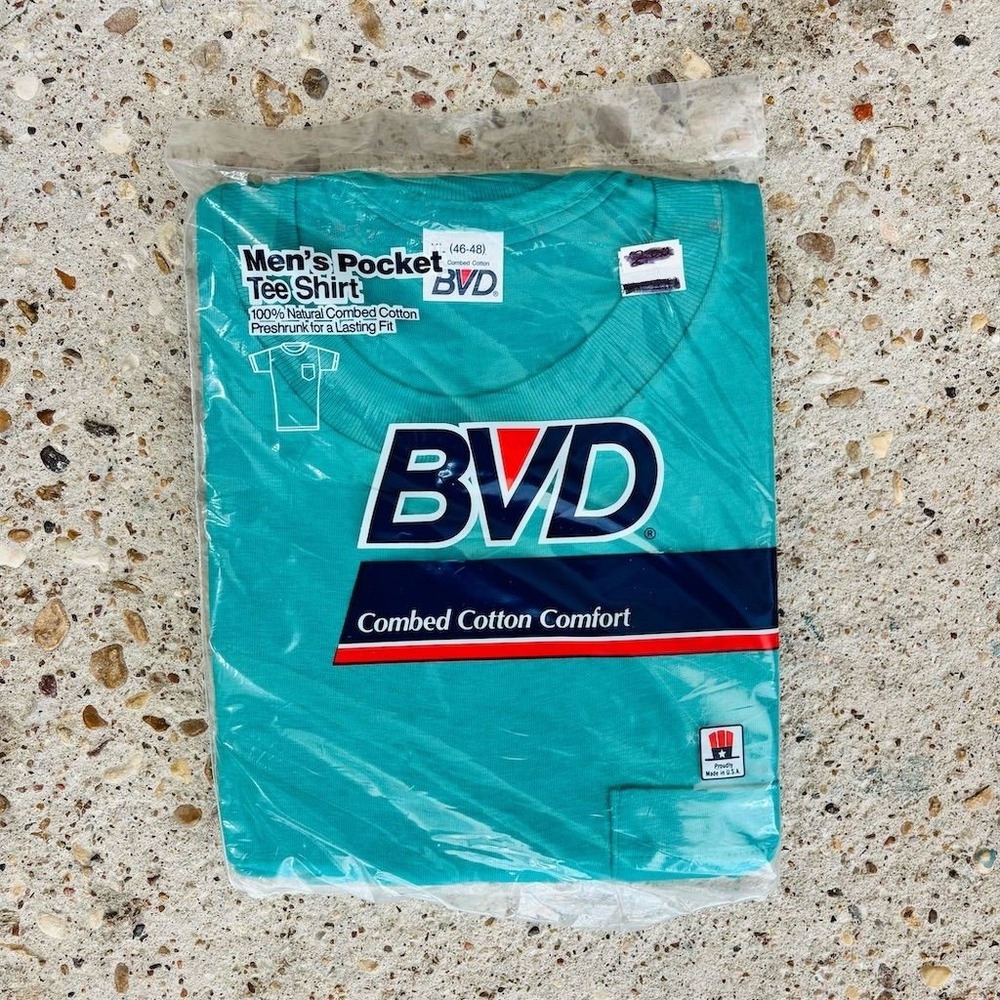 Vintage BVD Men's XL Teal Pocket‎ Tee Shirt Solid Preshrunk Cotton